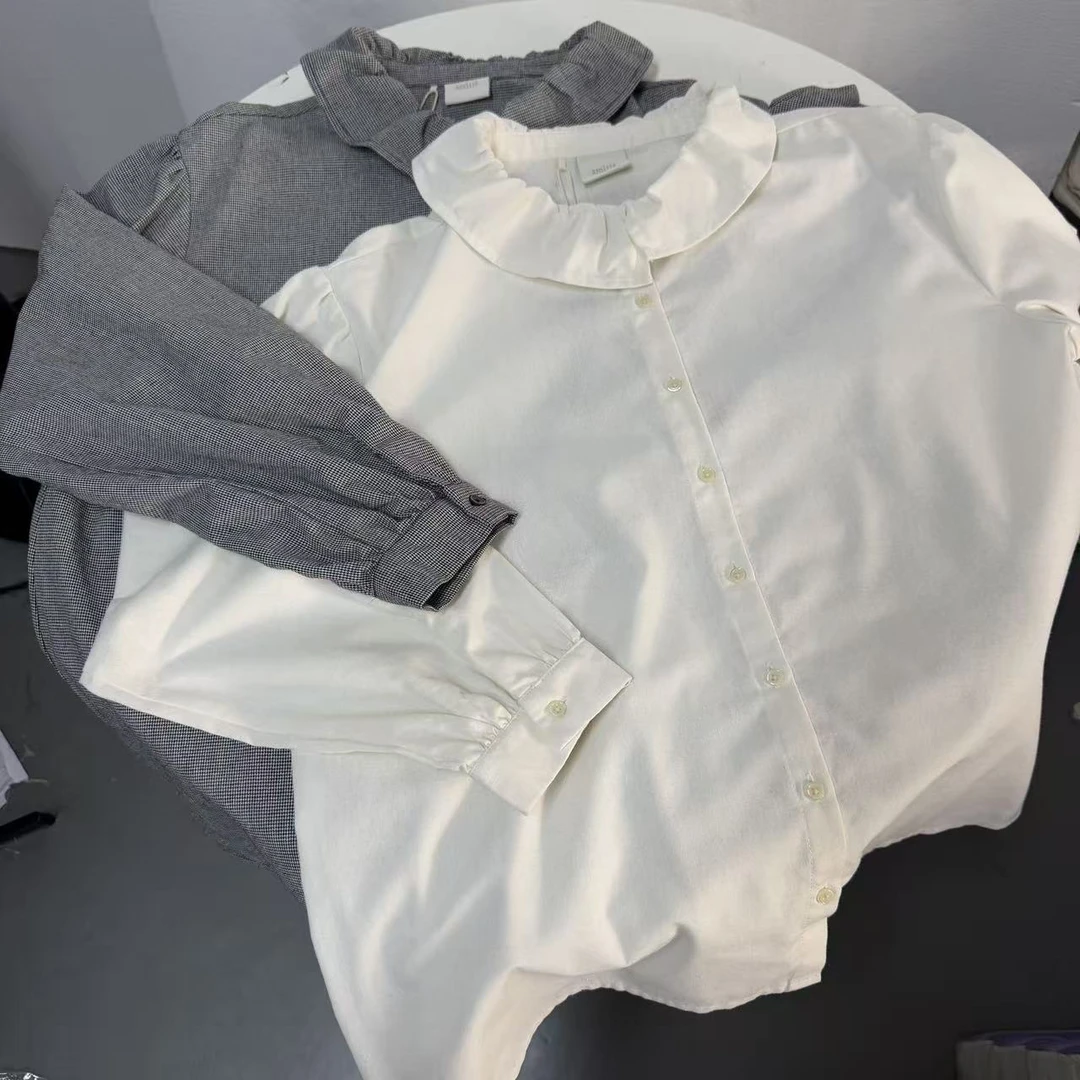 【外贸精品】5672 文艺简约宽松娃娃领单排扣 衬衫