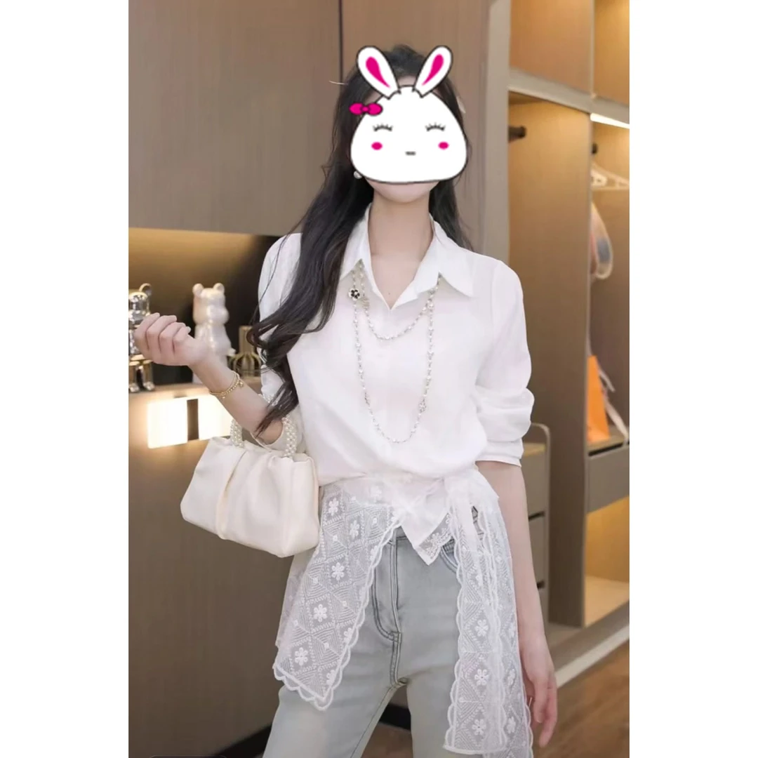 白色蕾丝衬衫春季2025新款爆款法式气质衬衣长袖上衣设计感W1663