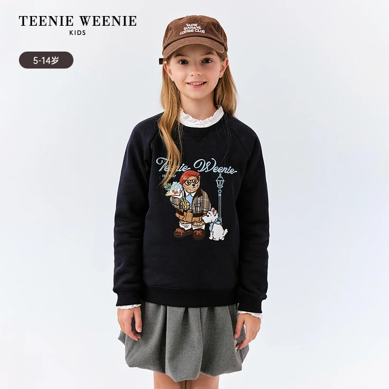 TeenieWeenie Kids小熊童装冬女可爱刺绣加绒套头卫衣TKMA258T49I