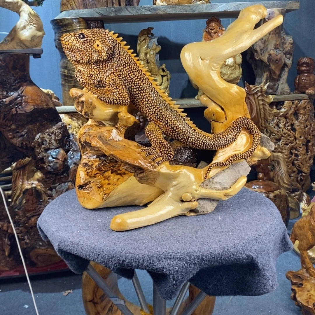 品***生木木雕摆件根抱石蜥蜴