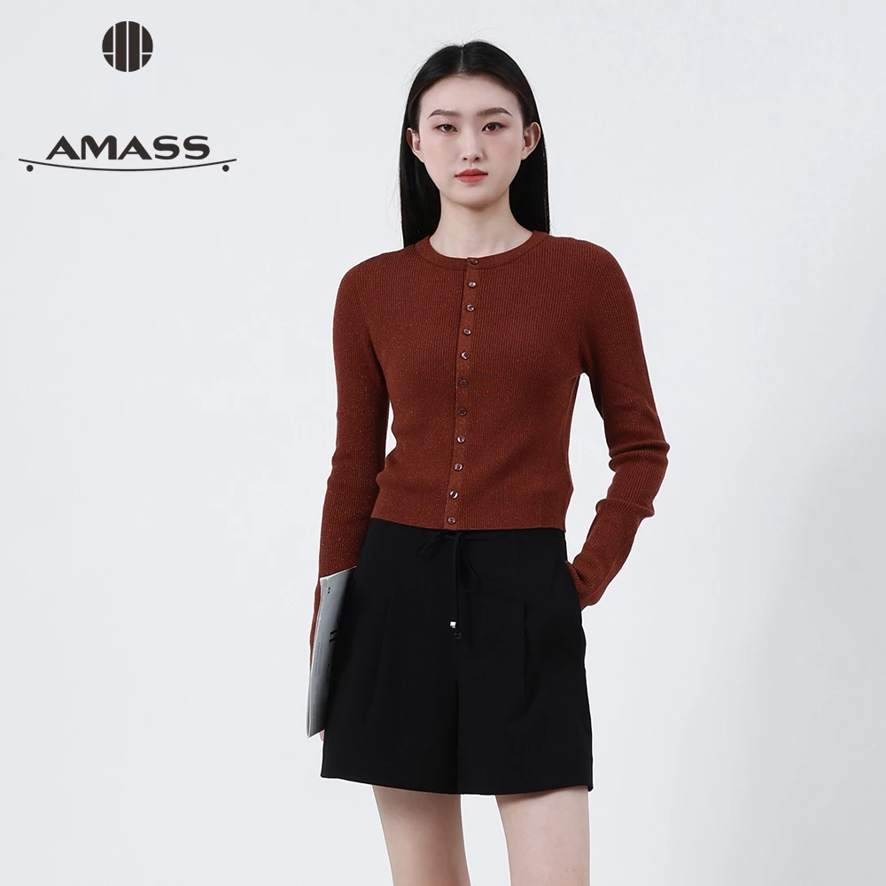 AMASS/阿玛施 简约大气质感毛衣开衫薄款绵羊毛针织衫女装548037