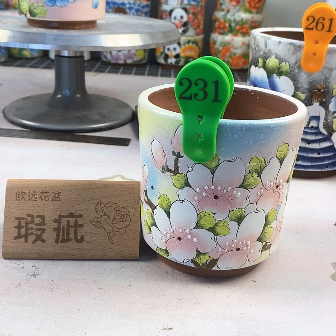 紫砂花盆红陶手绘花盆