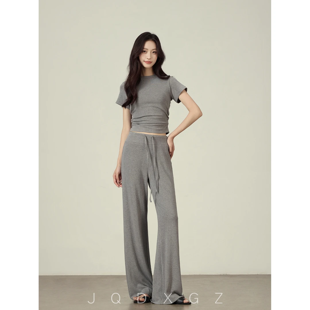 【李李】小个子软糯套装女正肩T恤+休闲裤两件套夏日一整套穿搭显高