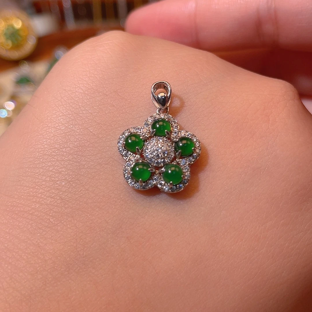 吊坠(不含链)银S925镶嵌翡翠