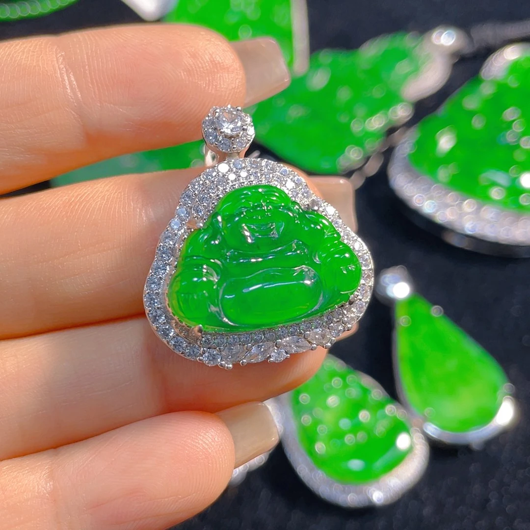 翡翠银S925镶嵌颈饰天然