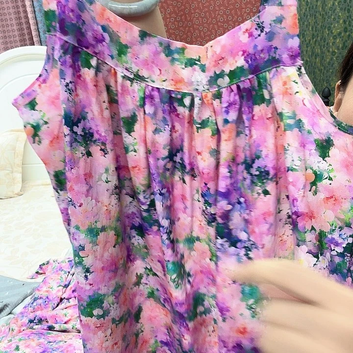 棉棉水墨紫睡裙凉快小号120斤内