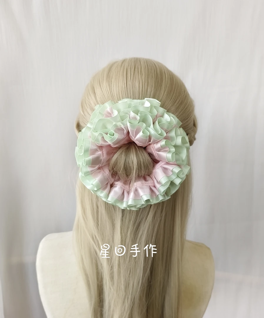 【芍药绿】淡绿色多层简约百搭发圈