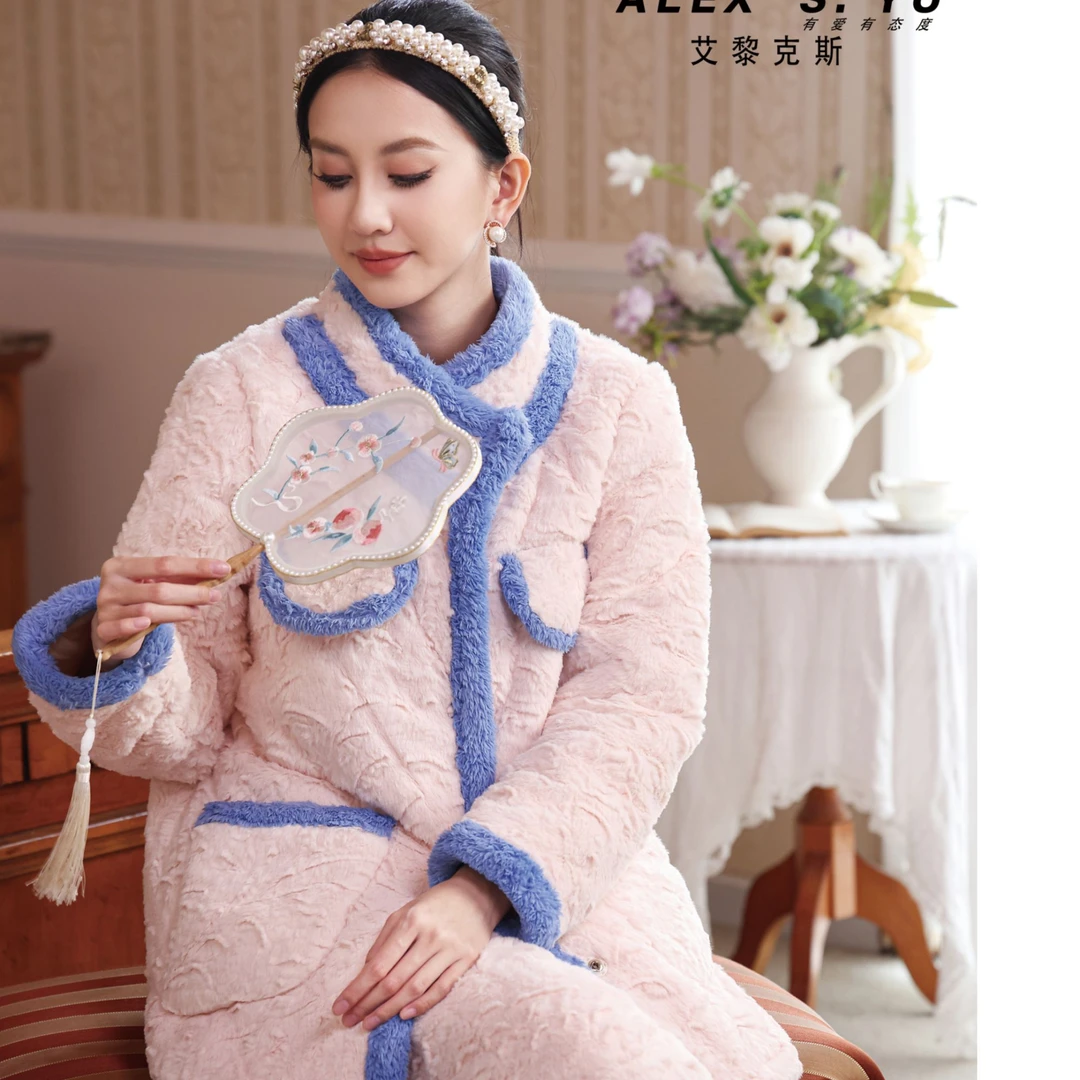 艾黎克斯设计师新年款轻奢三层夹棉加厚轻奢可外穿家居服套装冬款