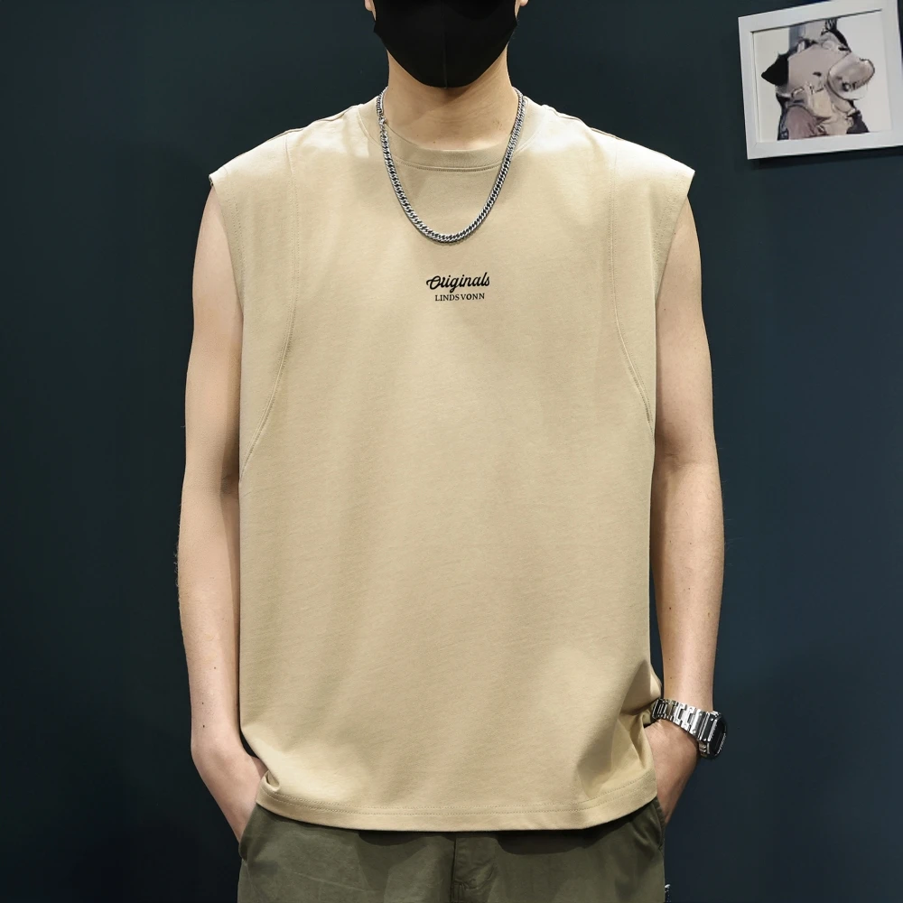 密汀巴灵夏季背心男士舒适简约潮牌卡其美式坎肩宽松无袖健身T恤