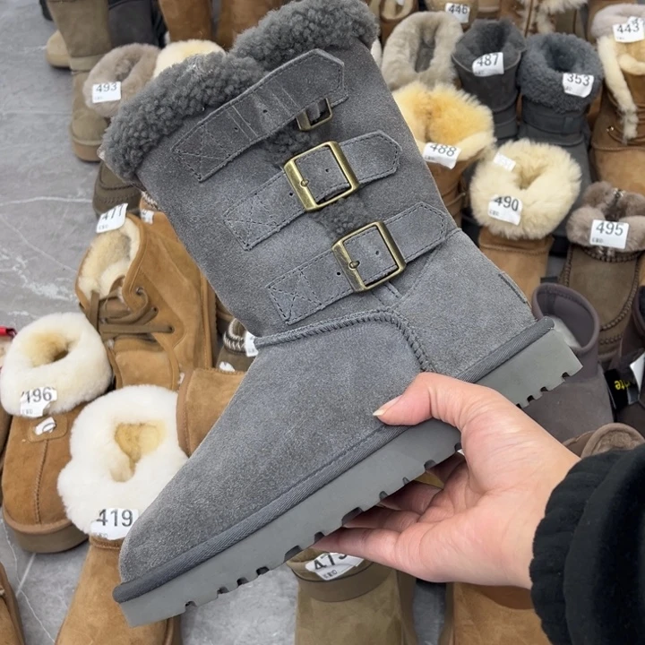 灰色三排扣薄底37