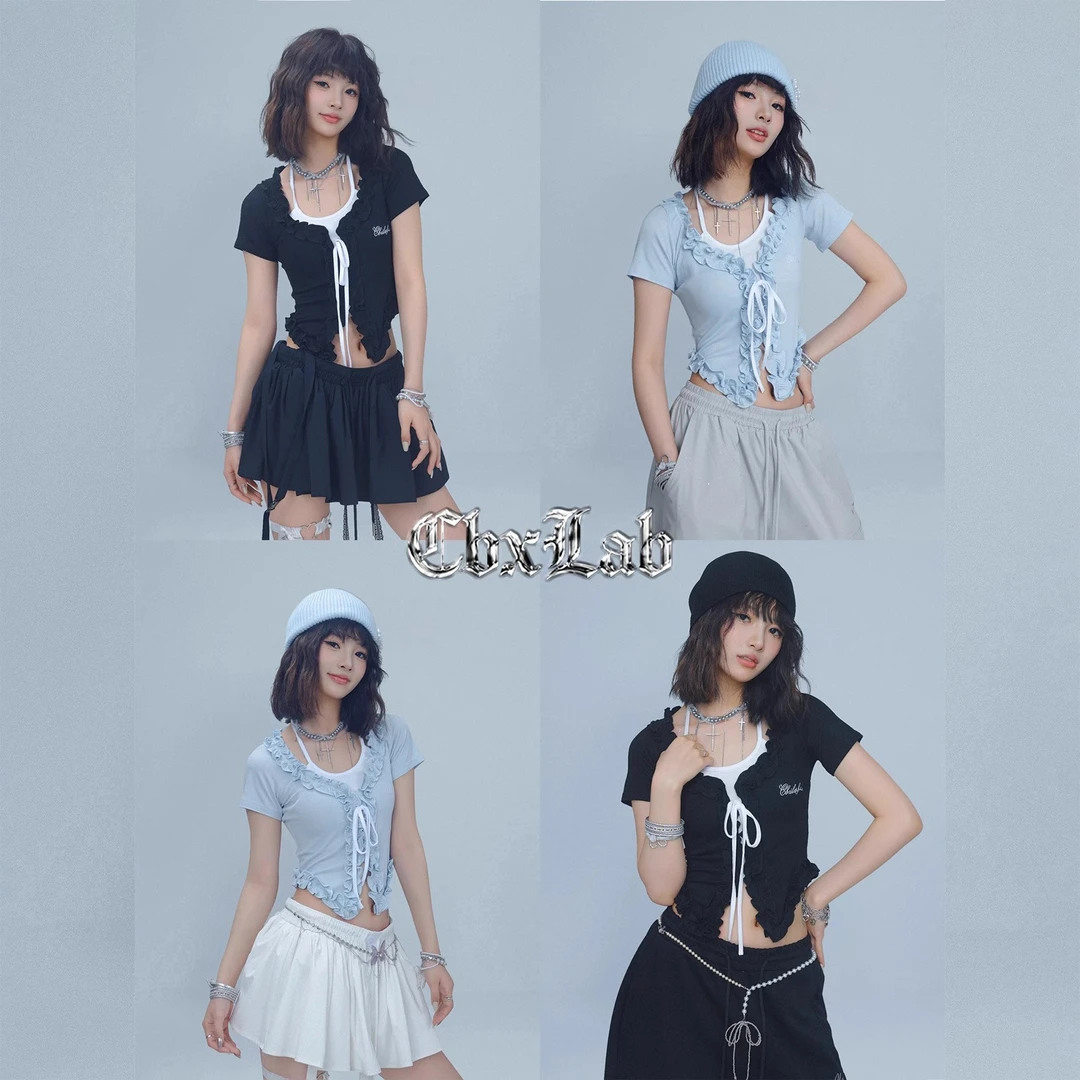 CBXLAB街舞浪漫荷褶假两件上衣夏季时尚设计感【达人-官方正品】