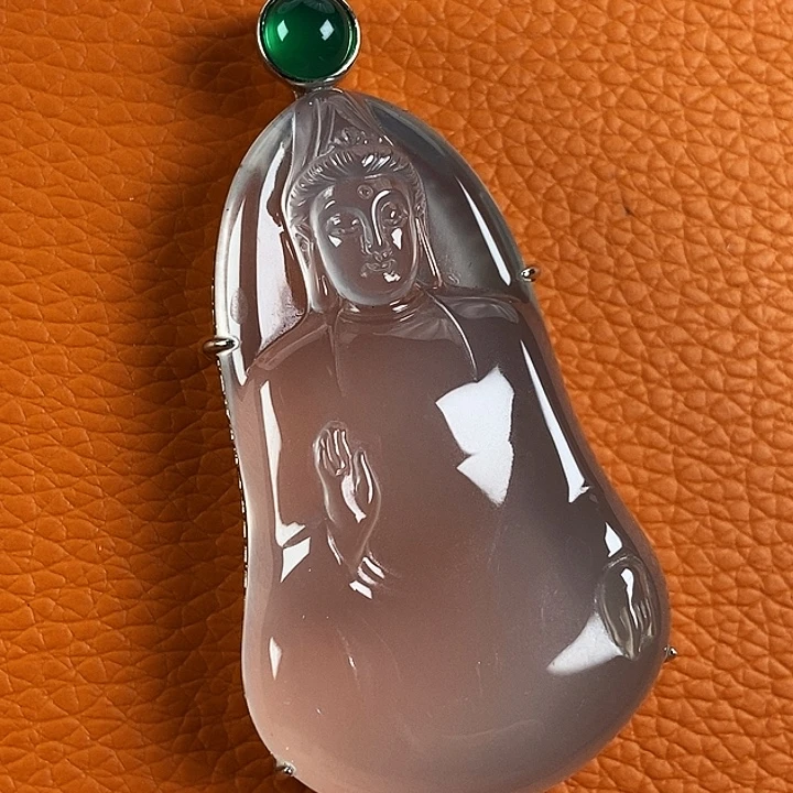 石英质玉银S925镶嵌吊坠(不含链)