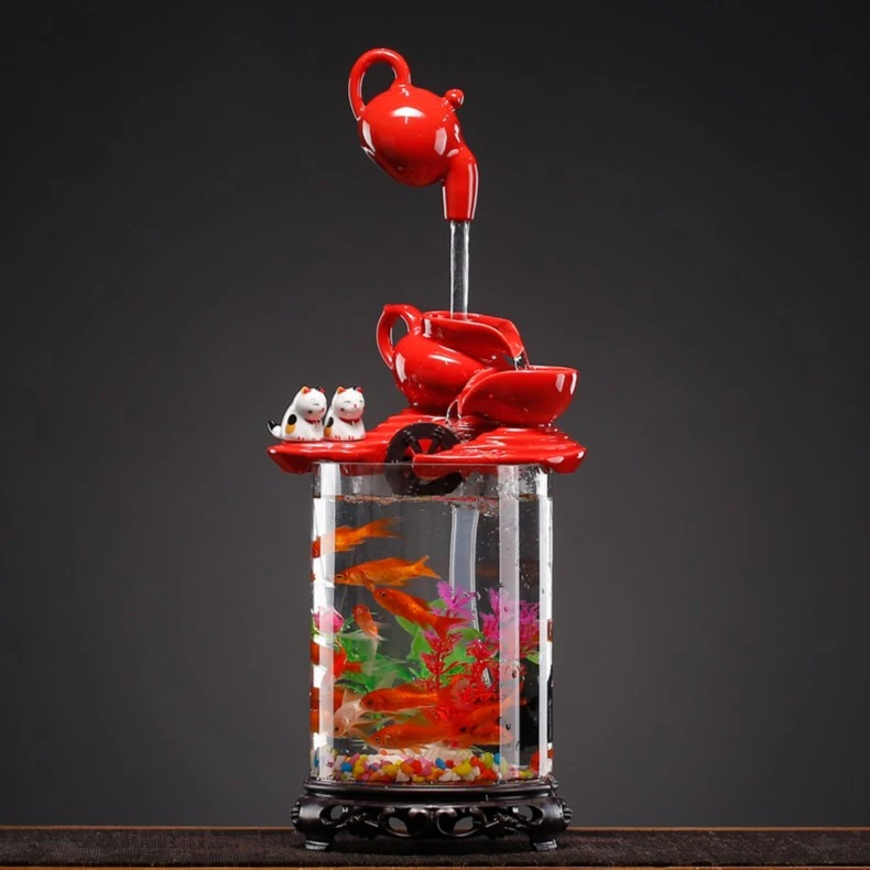 流水循环金鱼缸摆件家装办公室桌面装饰品招财造景水族箱