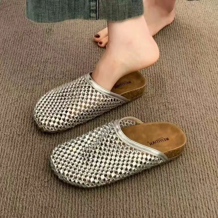 【king】包头半拖鞋女夏外穿2025新款配裙子水钻镂空透气勃肯凉拖鞋