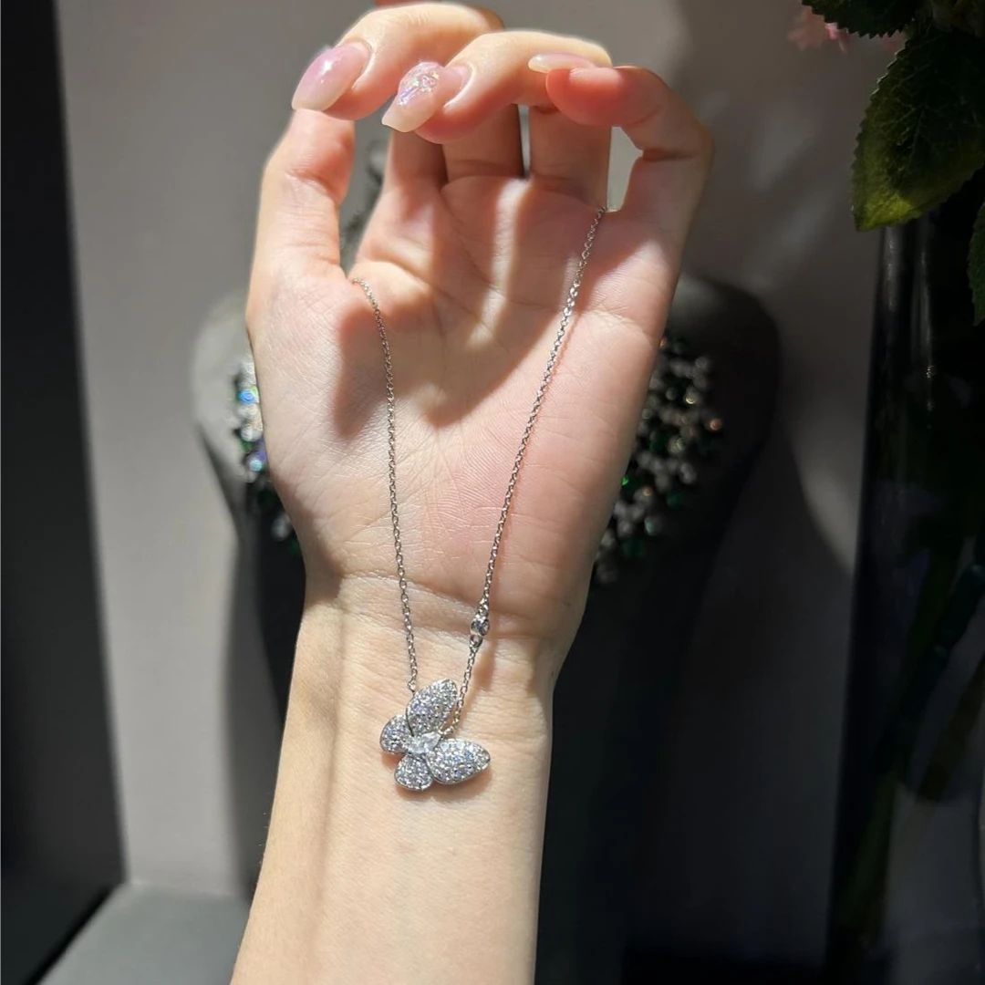 吊坠925银合成锆石 白色蝴蝶项链0364