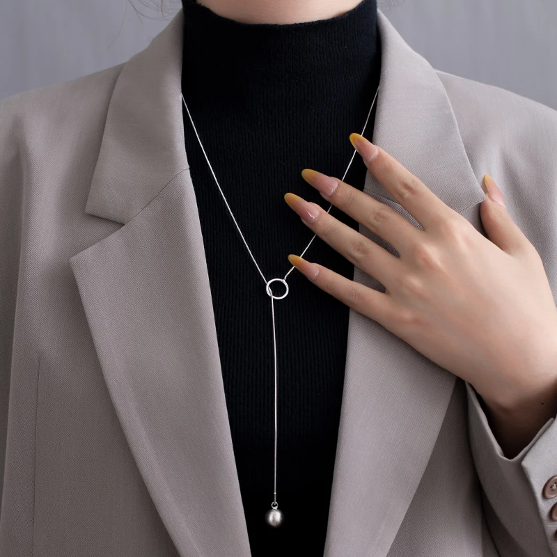 钛钢项链 高级感气质秋冬拉丝圆球长款毛衣链时尚饰品小众设计感