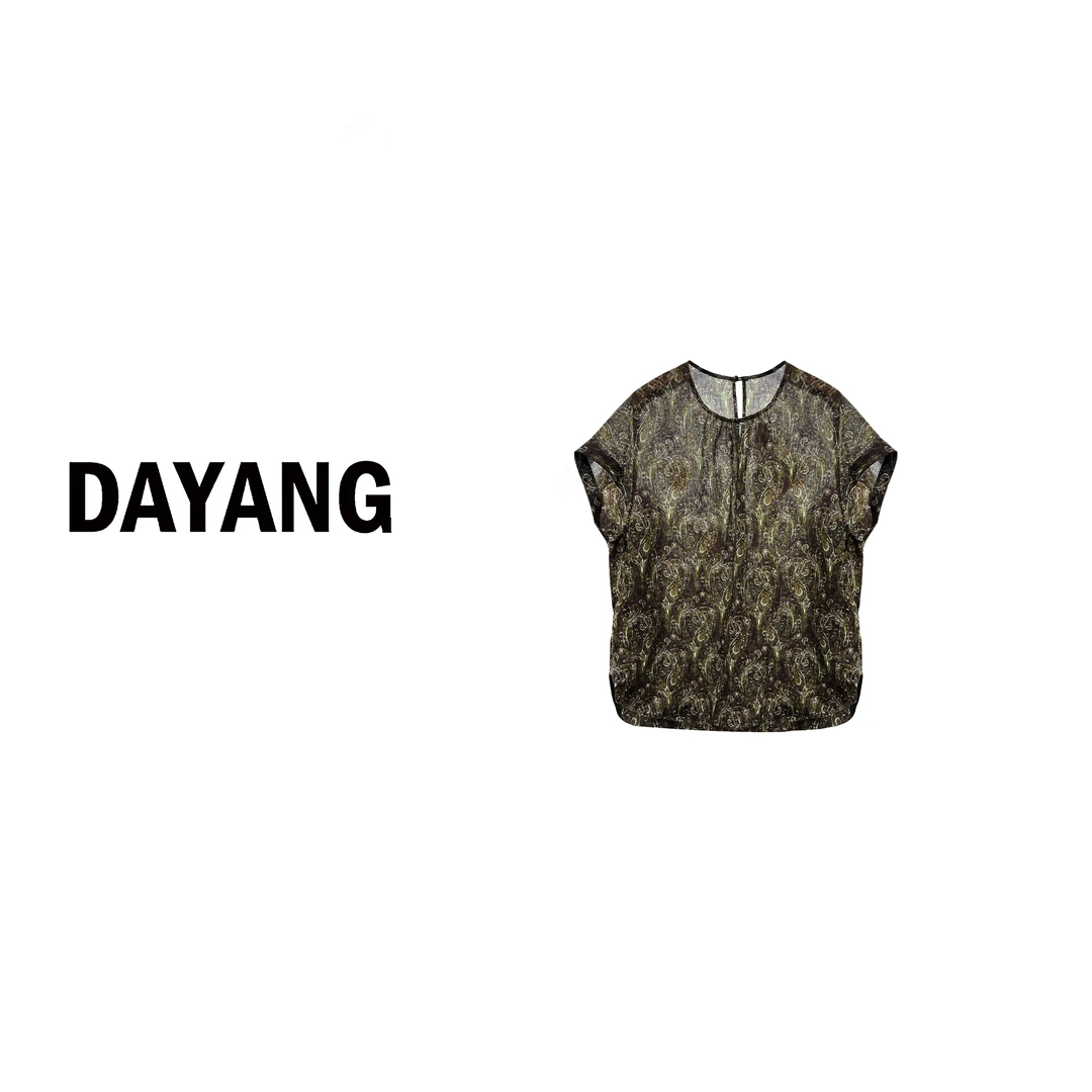 【DAYANG】棕榈腰果花 复古印花圆领宽松短袖上衣