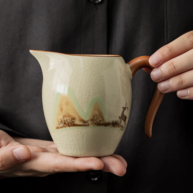 汝窑美人公道杯冰裂釉开片可养家用均分茶海过滤组合功夫茶具配件