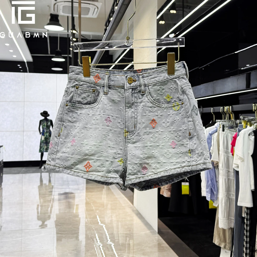 GUABMN2025夏季新款百搭印花气质牛仔短裤高腰裤子夏日穿搭5103