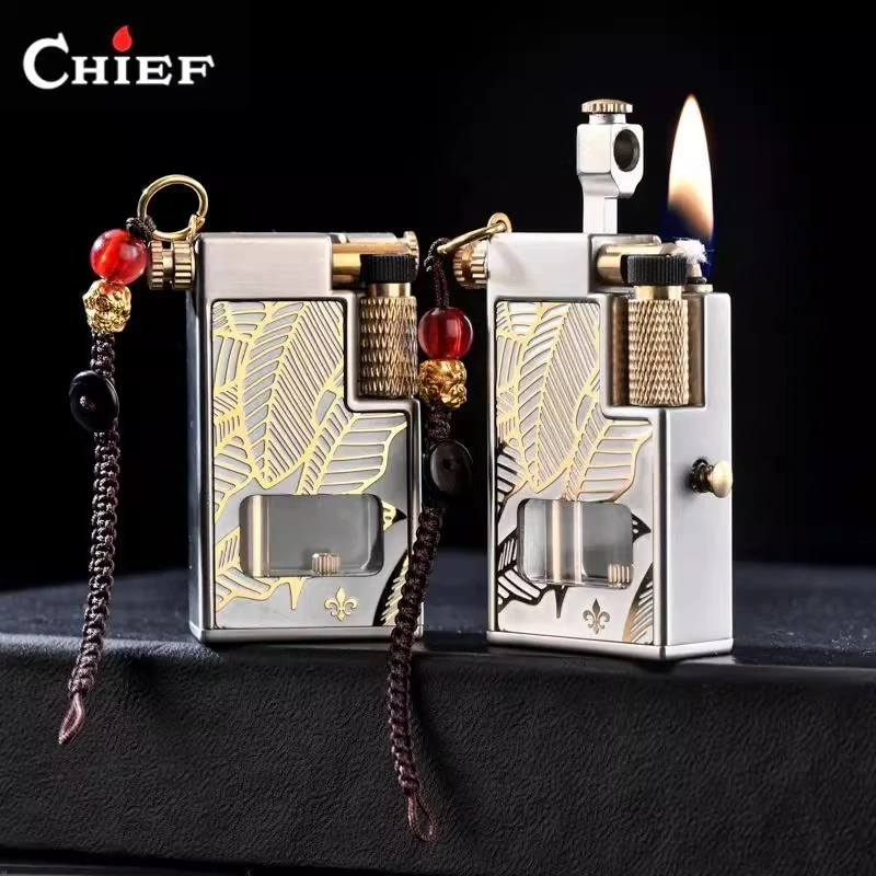 CHIEF复古黄金叶煤油打火机纯铜小钢炮升级个性双油仓送男友