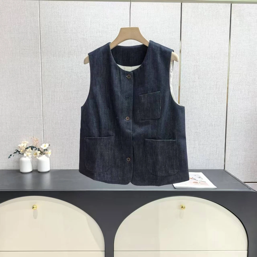 12005松弛感随性牛仔丹宁蓝纯棉牛仔马甲