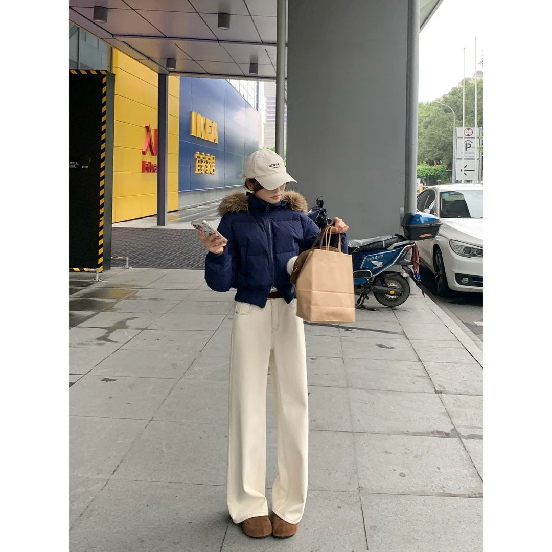 切糕自制【瘦瘦裤】小个子秋冬女慵懒感显高加绒休闲显瘦阔腿牛仔裤