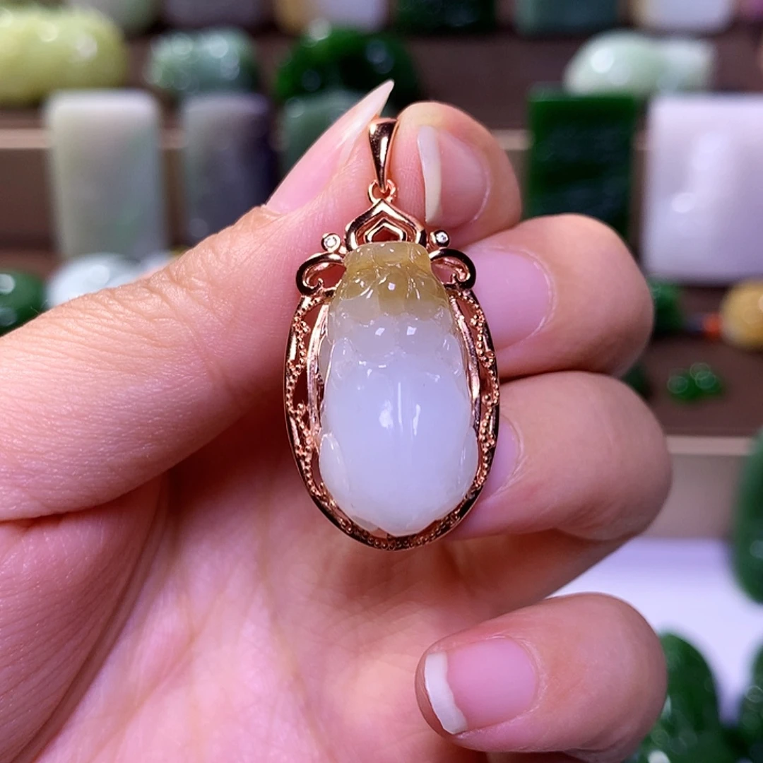 和田玉银S925镶嵌挂件