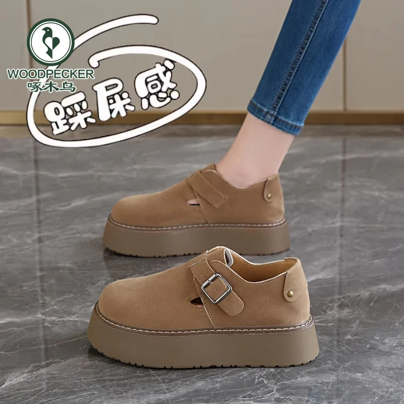 啄木鸟大码勃肯鞋女2025新款春秋厚底防滑一脚蹬懒人鞋配裙子单鞋