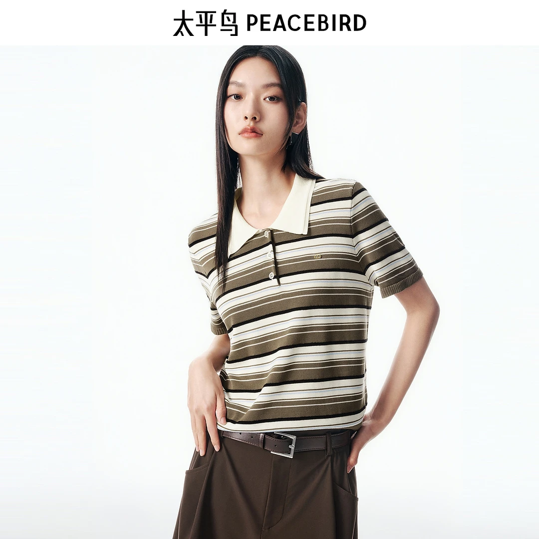 【商场同款】太平鸟 25秋季新款莱赛尔时尚条纹套衫毛衫A1EEF3115