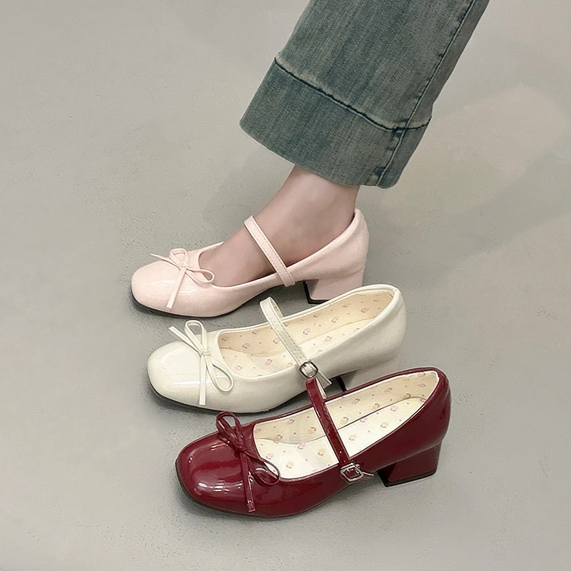 跟新款漆皮珍鞋跟2025春季百搭女鞋玛丽珍鞋法式蝴蝶结底年2025带