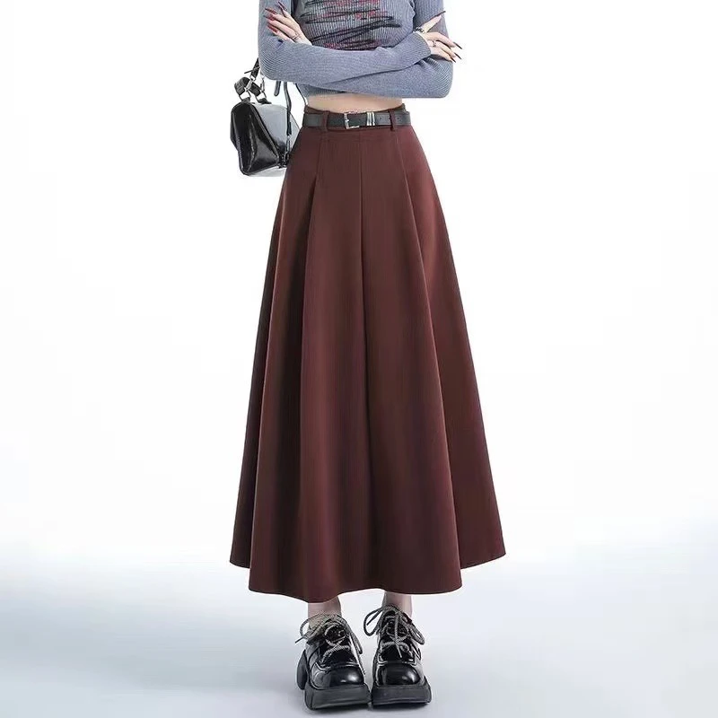 拉链高腰中长裙半身裙连衣裙大摆裙中长款时尚秋冬女装裙子