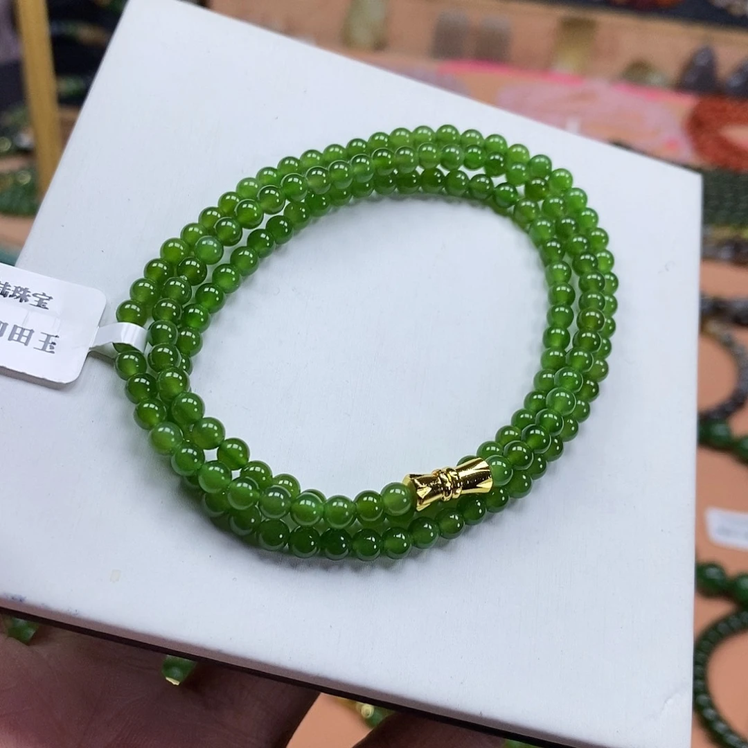 和田玉（碧玉）未镶嵌颈饰4mm辣绿