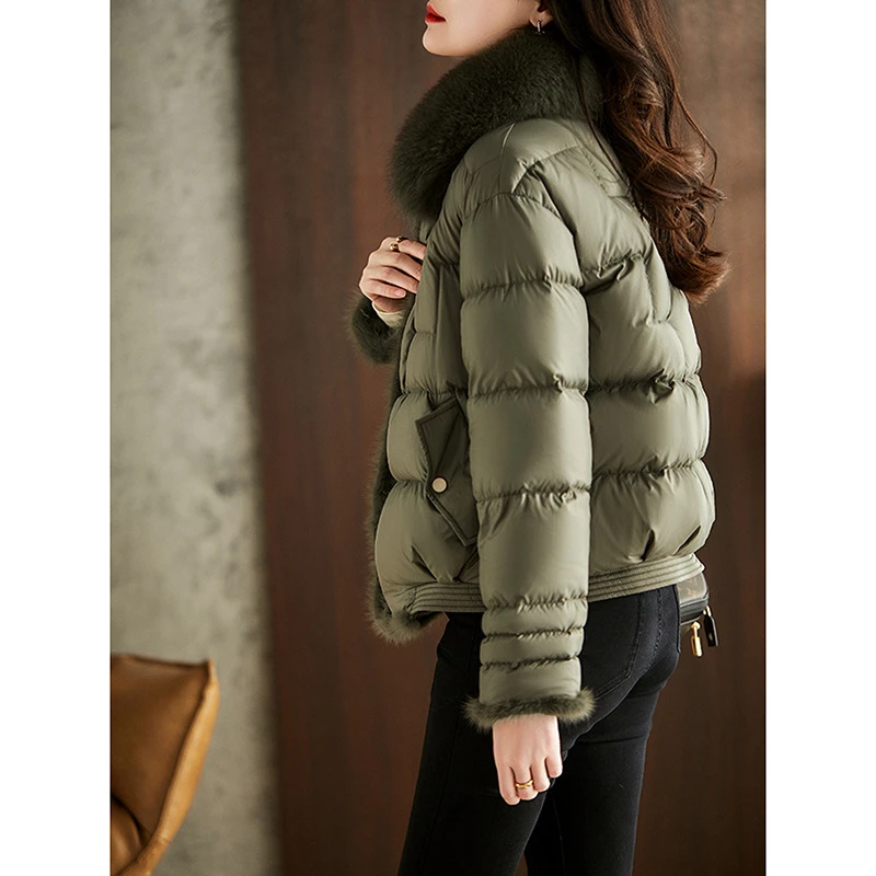 小香风白鸭绒短款羽绒服女2025年冬季新款超大毛领加厚棉服外套