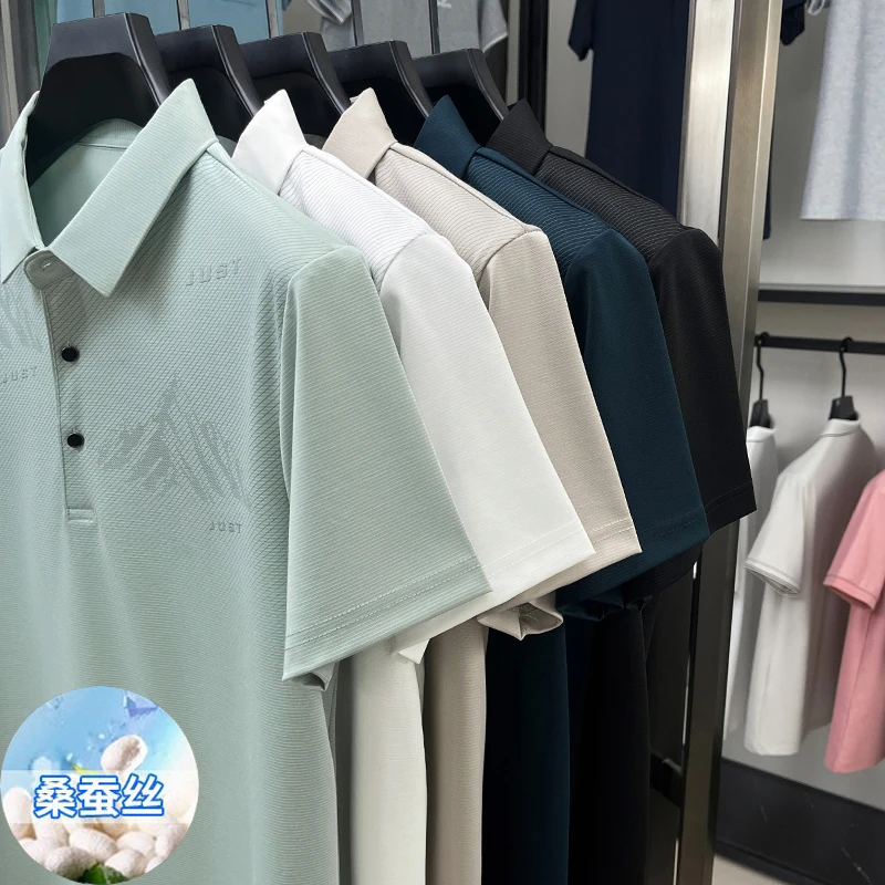 短袖半袖桑蚕丝男士夏季翻领宽松夏季男士翻领透气T恤