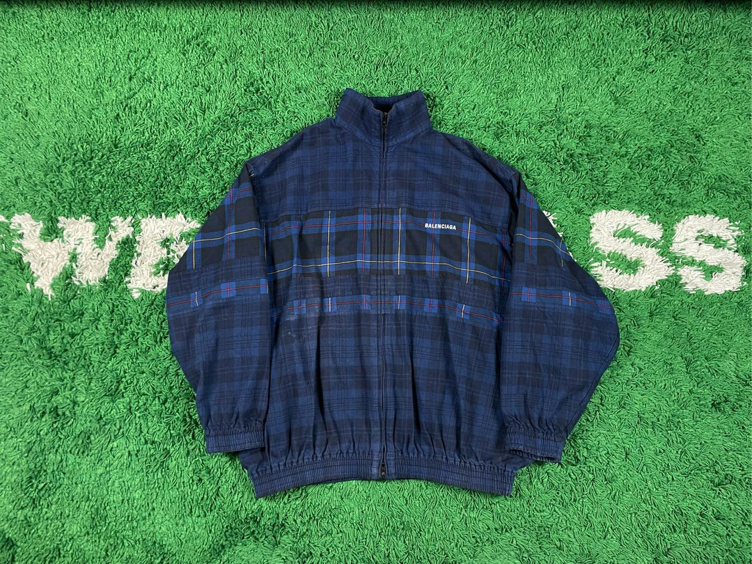 99新 Balenciaga/巴黎世家 格纹拉链冲锋衣外套 48码 A10251