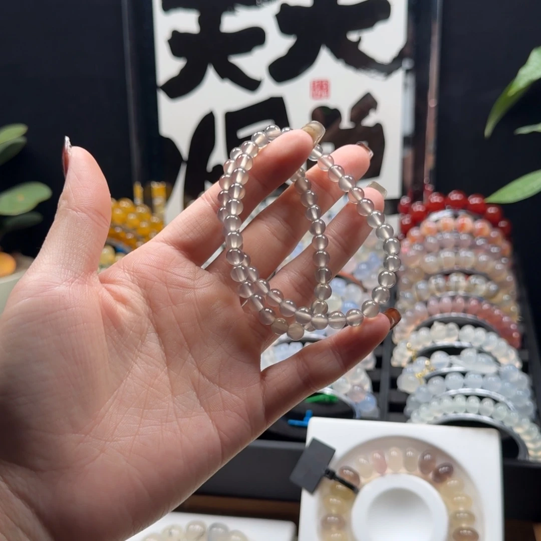 玛瑙/玉髓未镶嵌手链灰冰卡6双圈不退换