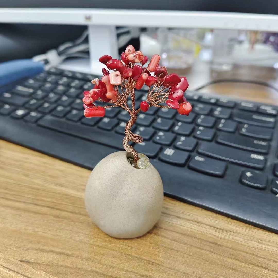 天然水晶发财树摆件,居家办公桌面摆设装饰茶桌,清新复古小礼物