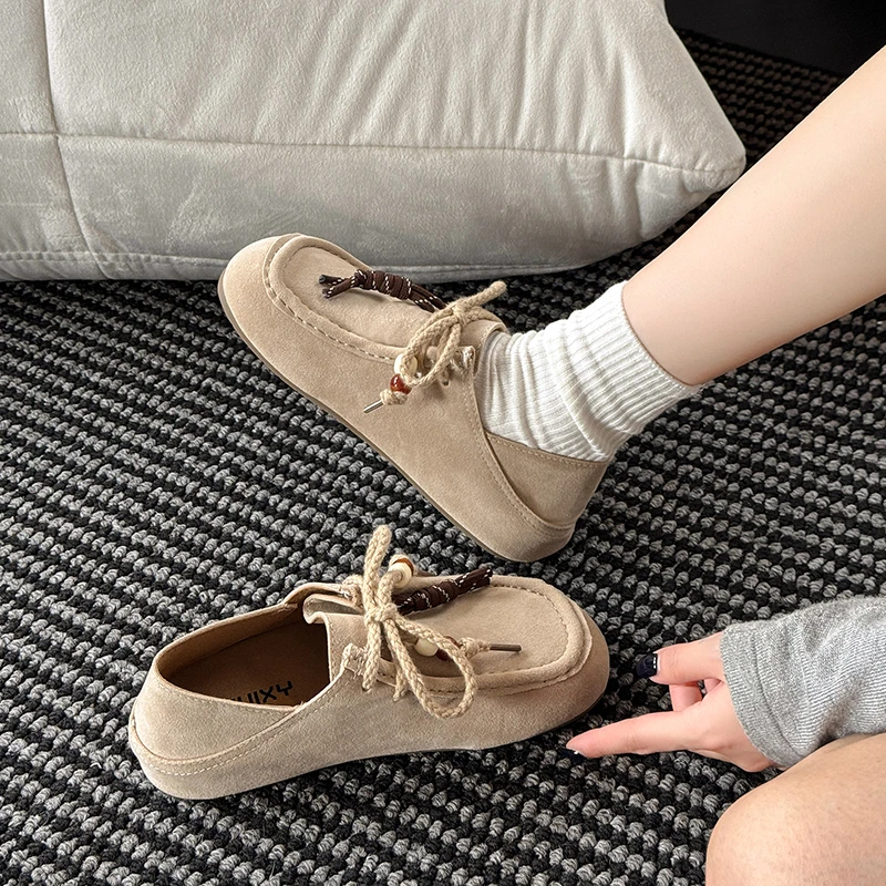 内增高勃肯鞋女2025新款夏季一脚蹬软底豆豆鞋子系带休闲平底单鞋