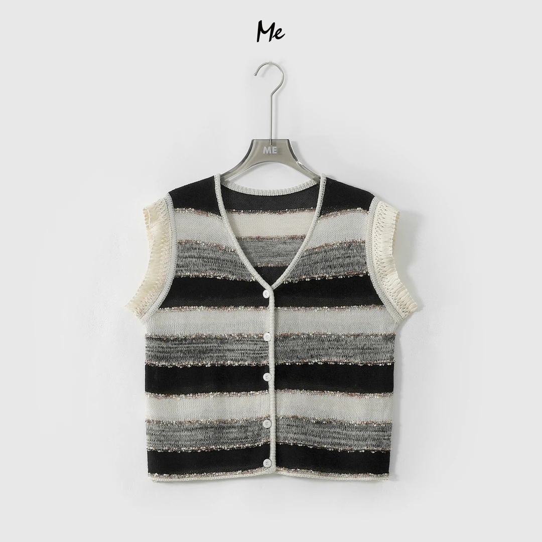 ME【流金时代】天丝亚麻混纺流苏工艺显瘦时尚百搭针织衫MESS5807