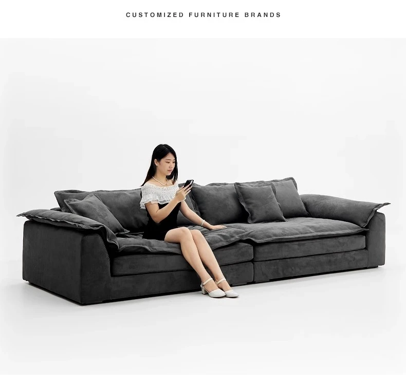 雅典娜帆船沙发侘寂风客厅小户型直排四人奶油现代羽绒磨砂布沙发