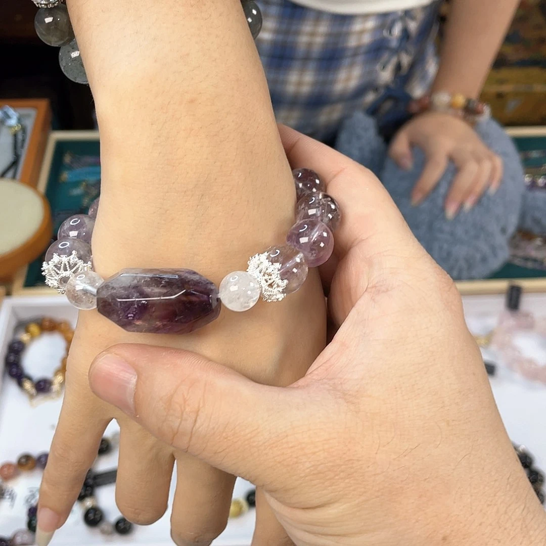 水晶手链银S925镀金镶嵌