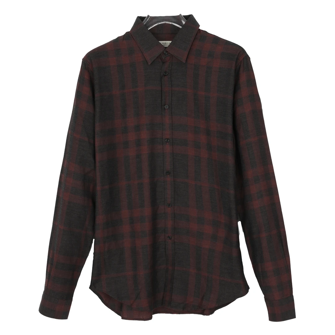 BURBERRY/博柏利经典红灰格纹男士单排扣纯棉长袖衬衫 3984726