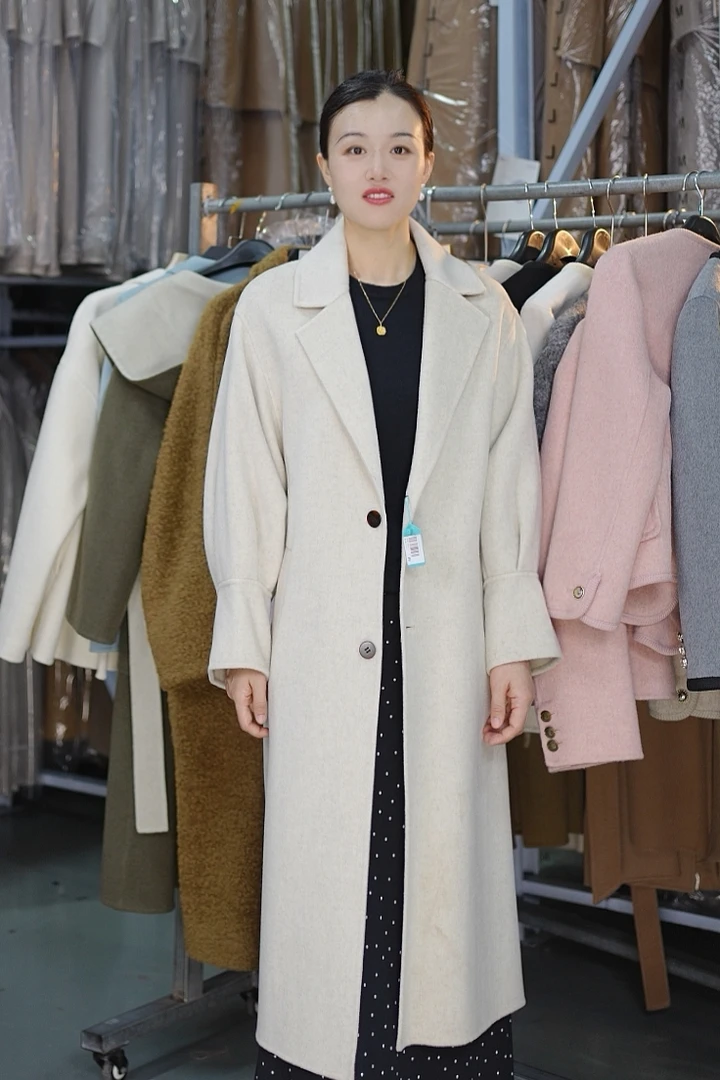 新款气质高端时尚长款手工双面呢大衣73006