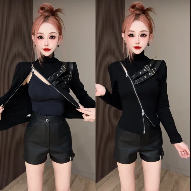 无品牌1302重工拉链皮带小衫显瘦时尚好看