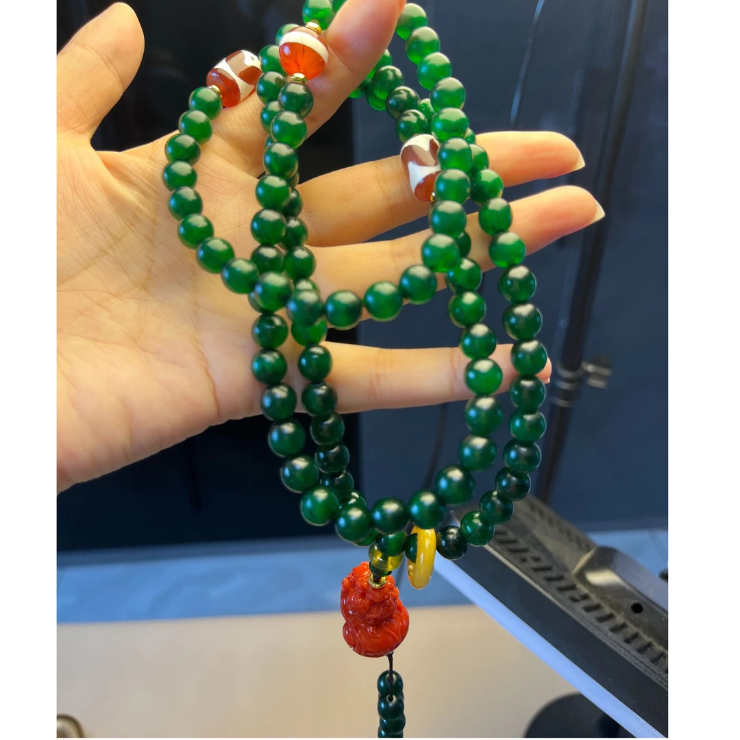 非金属珐琅项链 绿色 项链 带貔貅