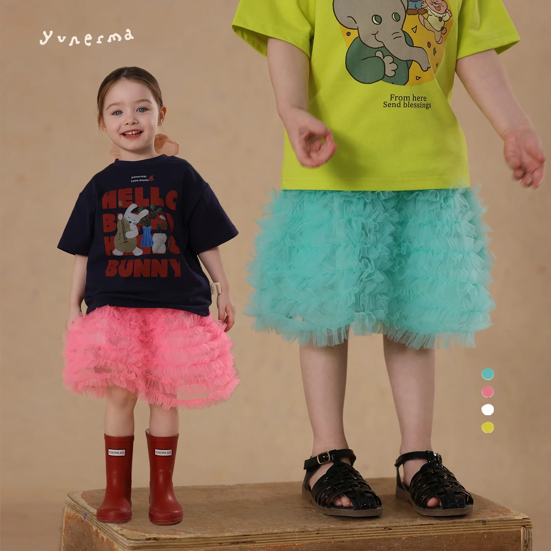女童夏季百搭不规则蓬蓬纱半身裙允儿妈2025新款短裙宝宝时尚半裙