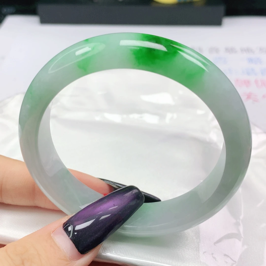 未镶嵌手镯翡翠翡翠53.7飘阳绿正圈