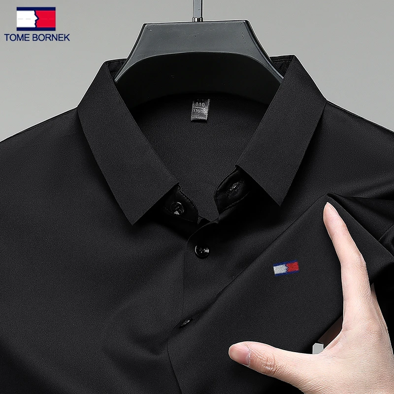 【旗舰店】汤米希凯利夏季衬衫男士短袖商务休闲纯色抗皱免烫衬衣服