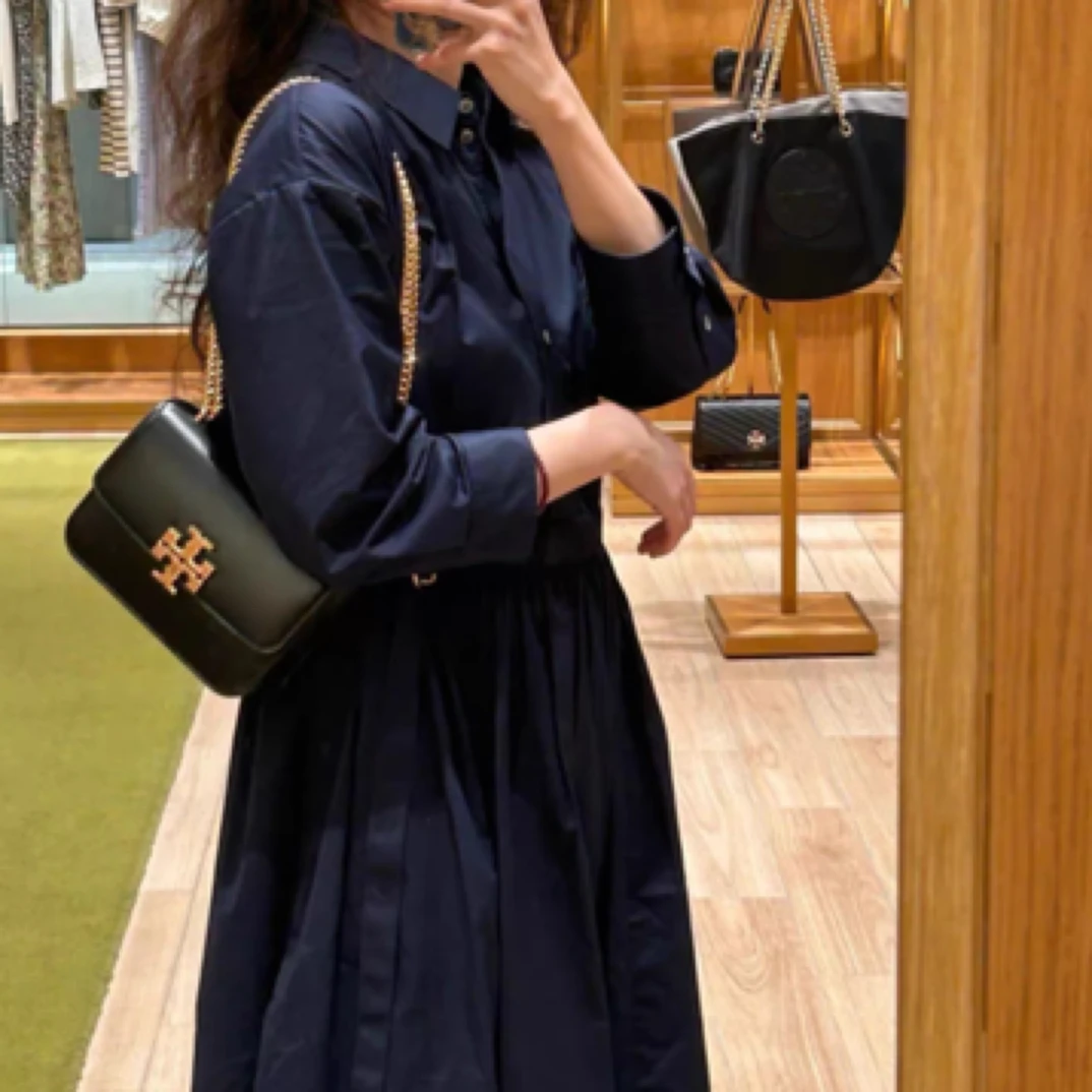 99新 TORY BURCH/汤丽柏琦 藏青色衬衫连衣裙/6码/A03816
