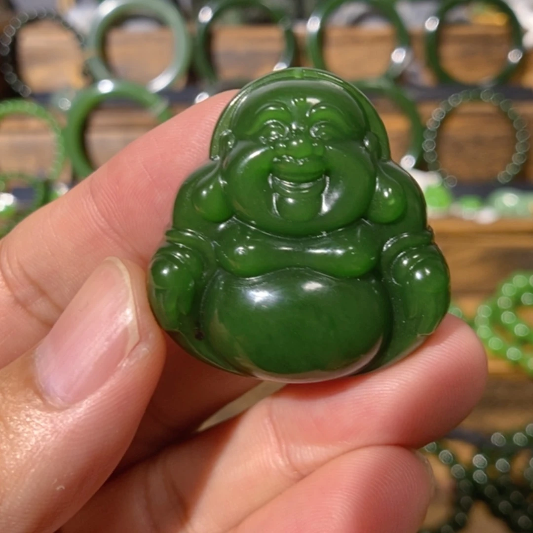 【闪购商品】吊坠(不含链)未镶嵌和田玉俄七红皮菠菜绿佛公35/11